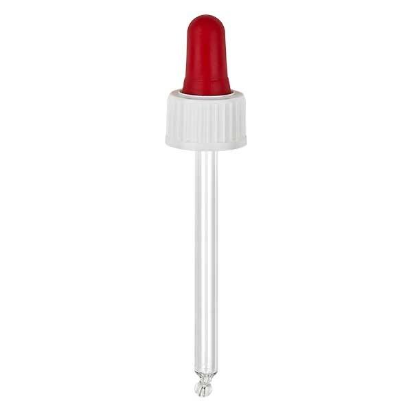 Dropper bottle 30 ml 18mm amber glass apothecary glass with glass dropper pipette white / red
